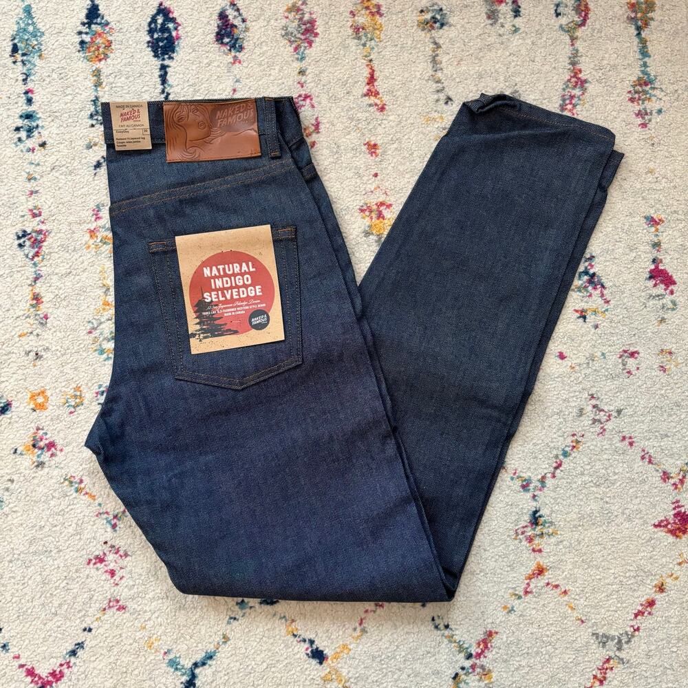 Naked & Famous Jeans Mens 30 Easy Guy Natural Indigo Selvedge Canada Tapered